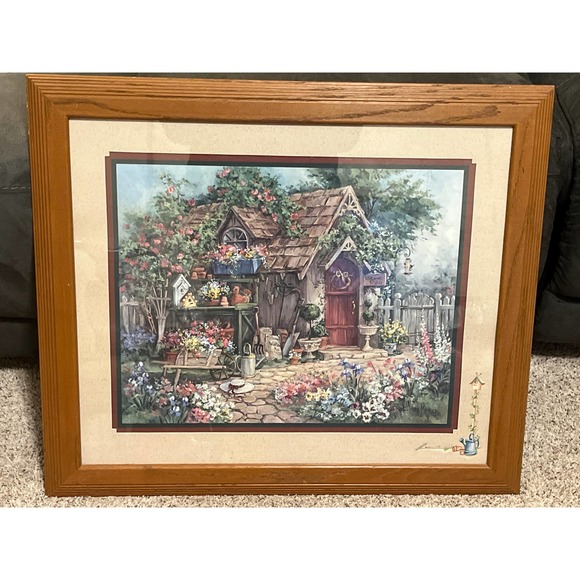 Vintage Set of 3 Barbara Mock Homco Art Prints Cottage Core Pot Shed